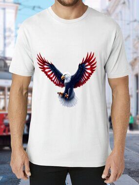 White Tee with Patriotic Bald Eagle Graphic
